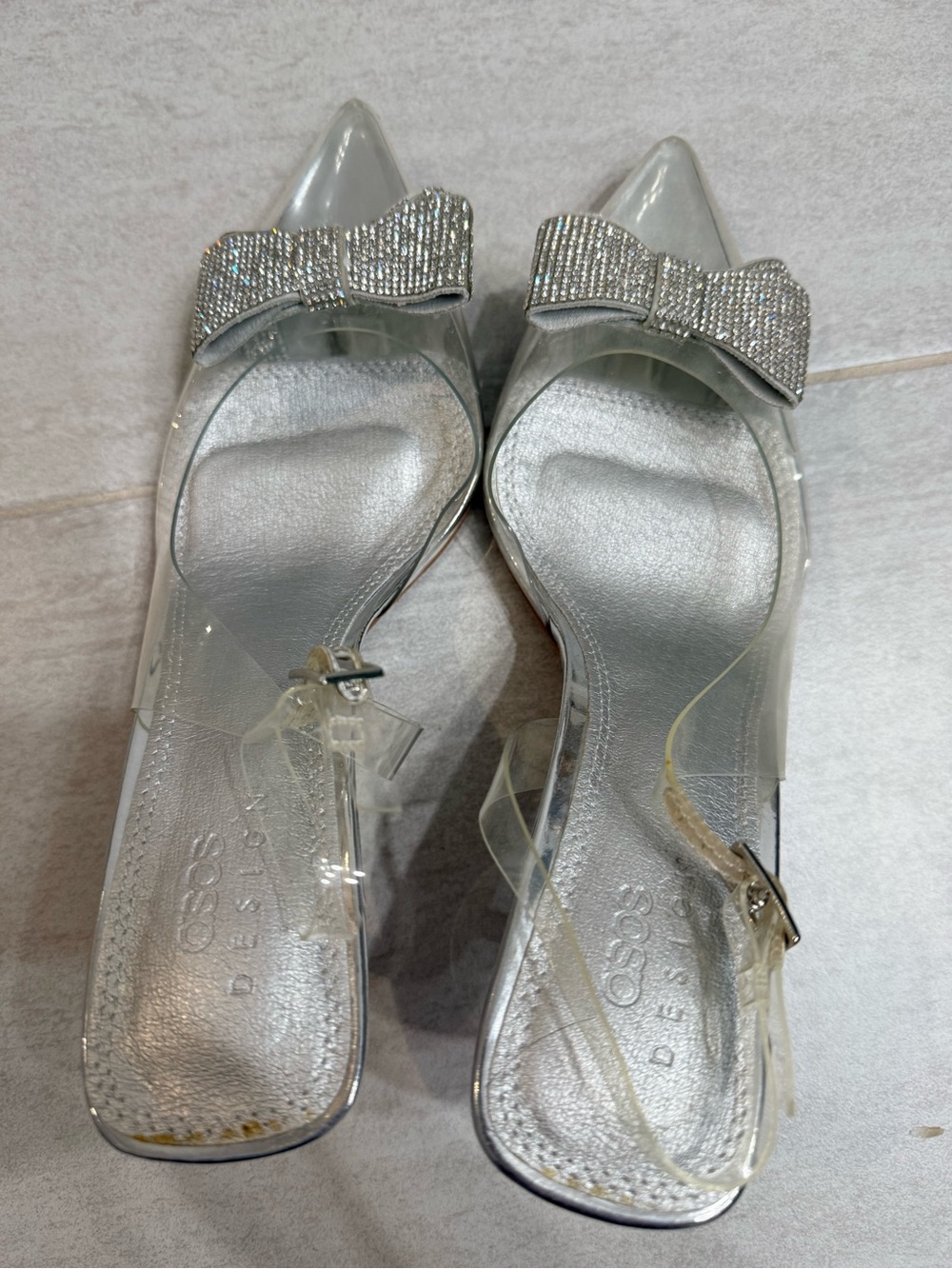 ASOS Silver Rhinestone Bow Pointed Slingback Heels - Picture 3 of 5